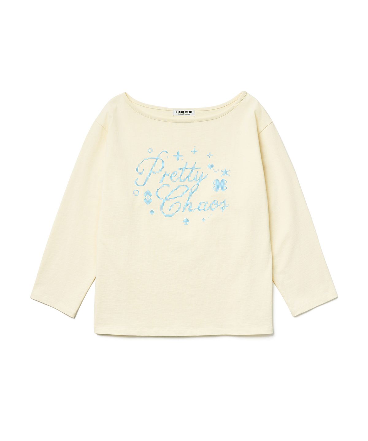 튜드먼트(TTUDEMENT) OFF-SHOULDER PIGMENT T-SHIRT_CREAM