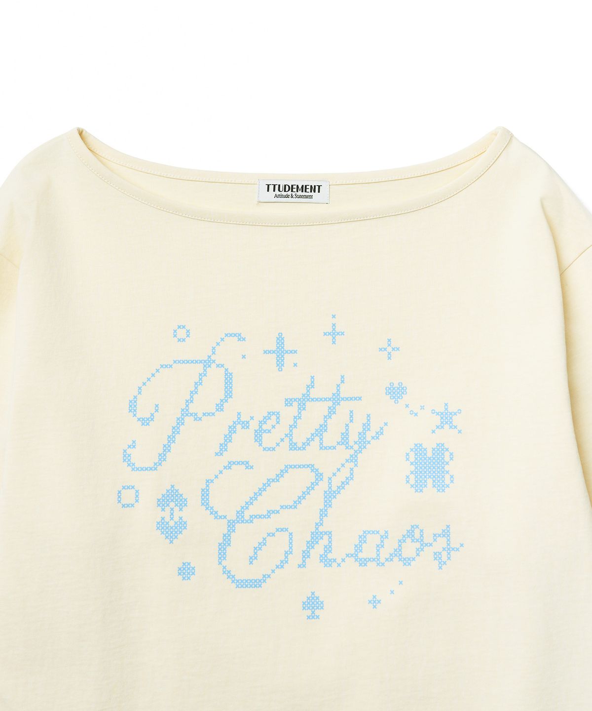 튜드먼트(TTUDEMENT) OFF-SHOULDER PIGMENT T-SHIRT_CREAM