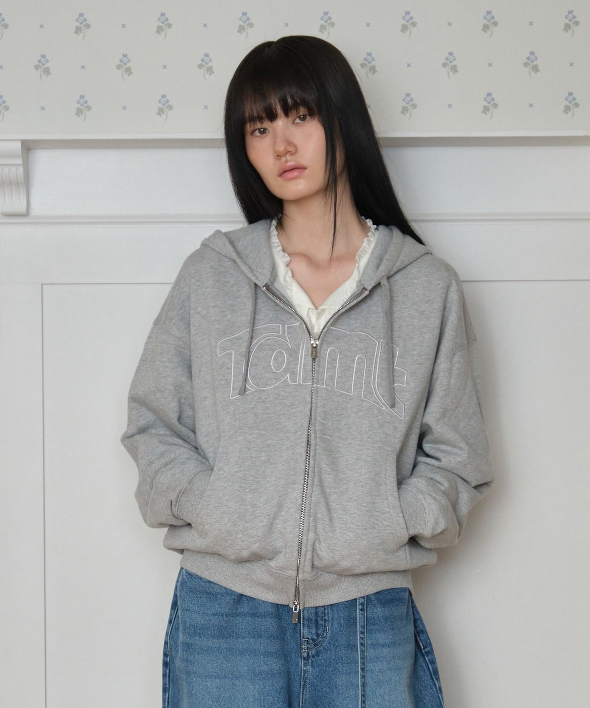 튜드먼트(TTUDEMENT) TT LOGO HOODED ZIP-UP_MELANGE GREY