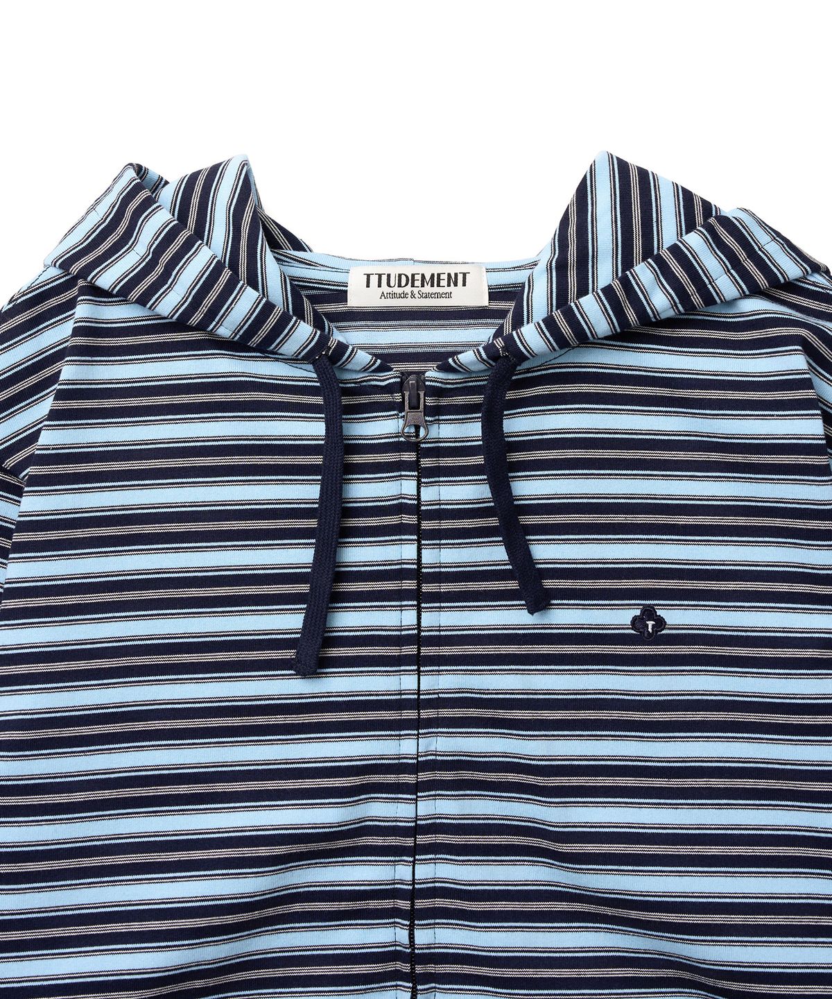 튜드먼트(TTUDEMENT) STRIPED CLOVER HOODED ZIP-UP BLUE STRIPE
