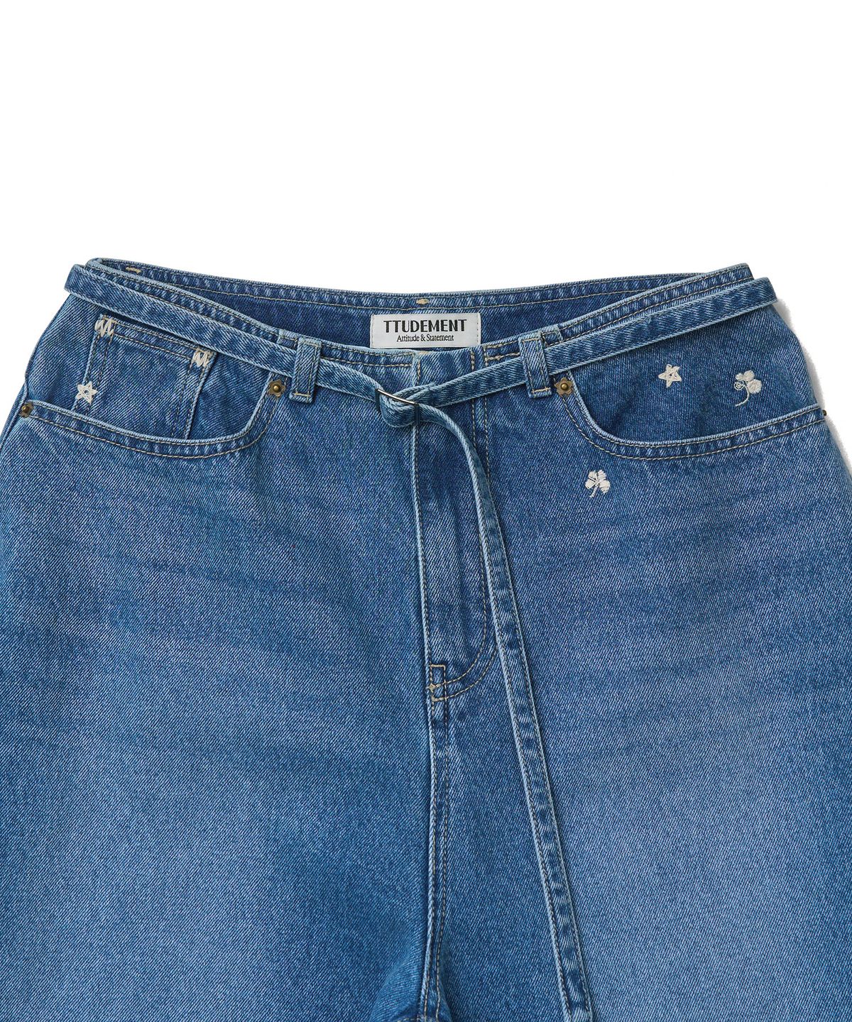 튜드먼트(TTUDEMENT) EMBROIDERED DENIM PANTS_MID BLUE