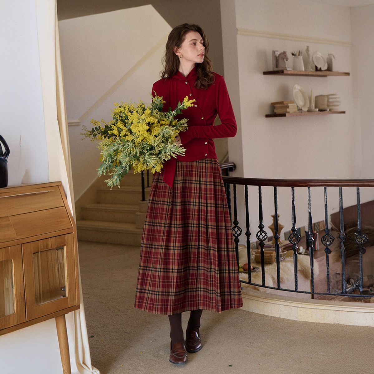 심플레트로(SIMPLE RETRO) SR_Red fair Island knit skirt