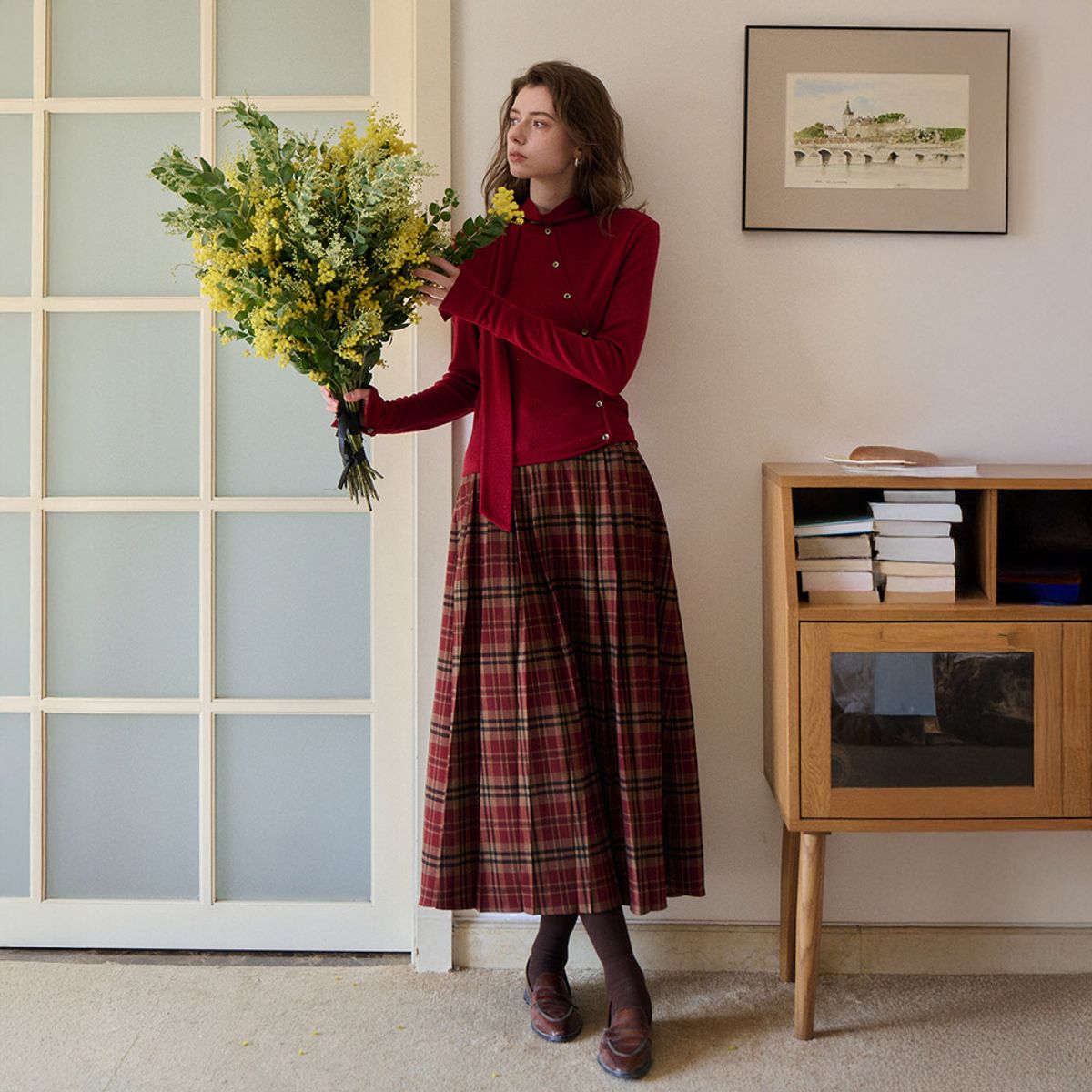 심플레트로(SIMPLE RETRO) SR_Red fair Island knit skirt