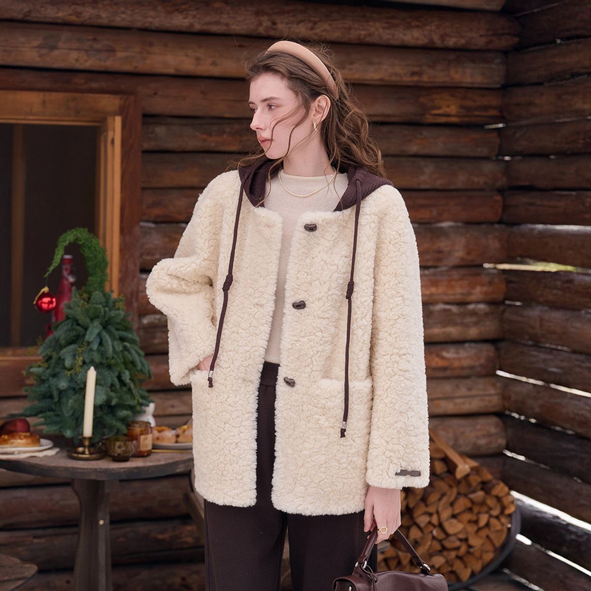 심플레트로(SIMPLE RETRO) SR_Hat fur integrated jacket_2color