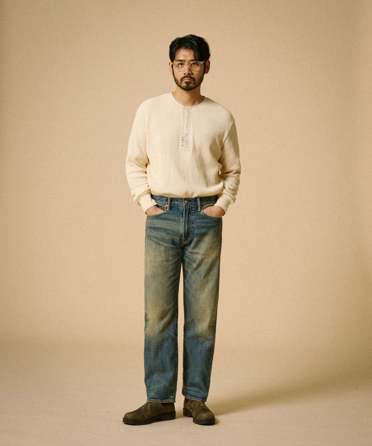 레드토네이도(RED TORNADO) USN Waffle Henley Shirt Cream