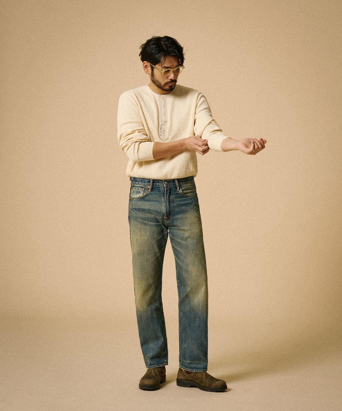 레드토네이도(RED TORNADO) USN Waffle Henley Shirt Cream
