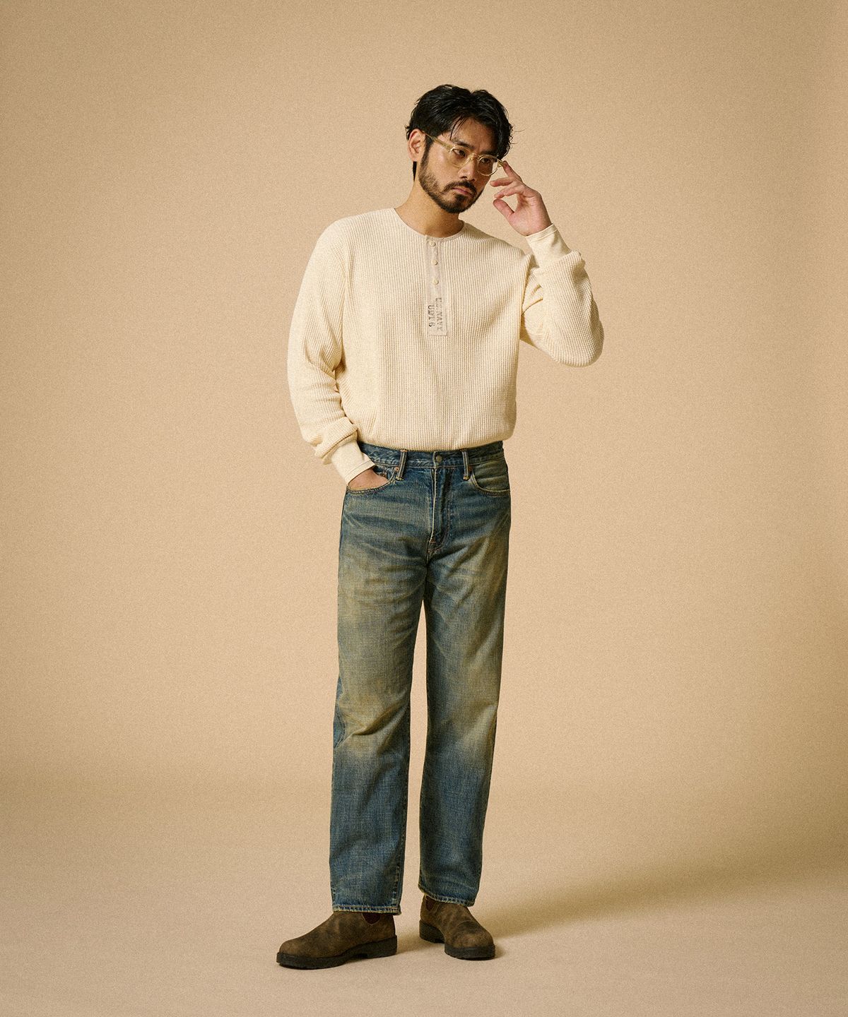 레드토네이도(RED TORNADO) USN Waffle Henley Shirt Cream