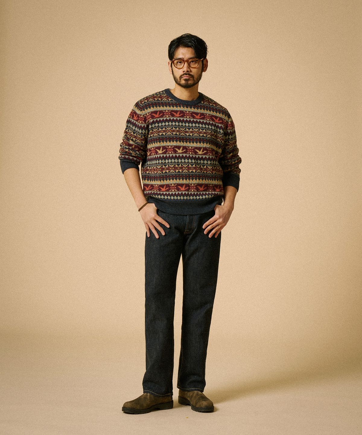 레드토네이도(RED TORNADO) Fair Isle Wool Knit Sweater Navy