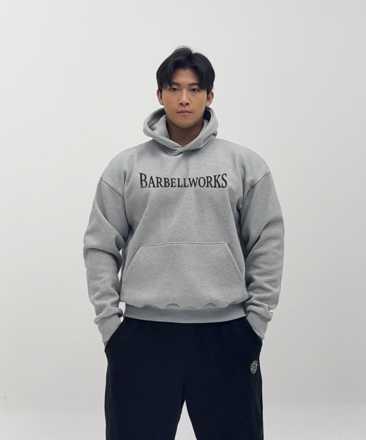 바벨웍스(BARBELLWORKS) 레터링 헤비고중량 이중지후드티셔츠