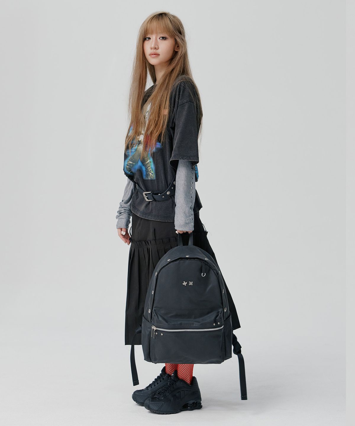 피넛루프(PEANUT LOOP) Stud Point Vintage Backpack Black