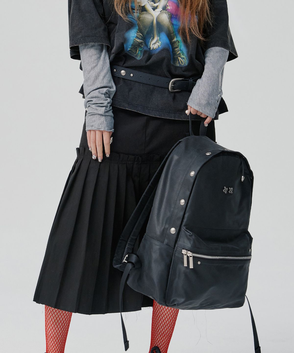 피넛루프(PEANUT LOOP) Stud Point Vintage Backpack Black