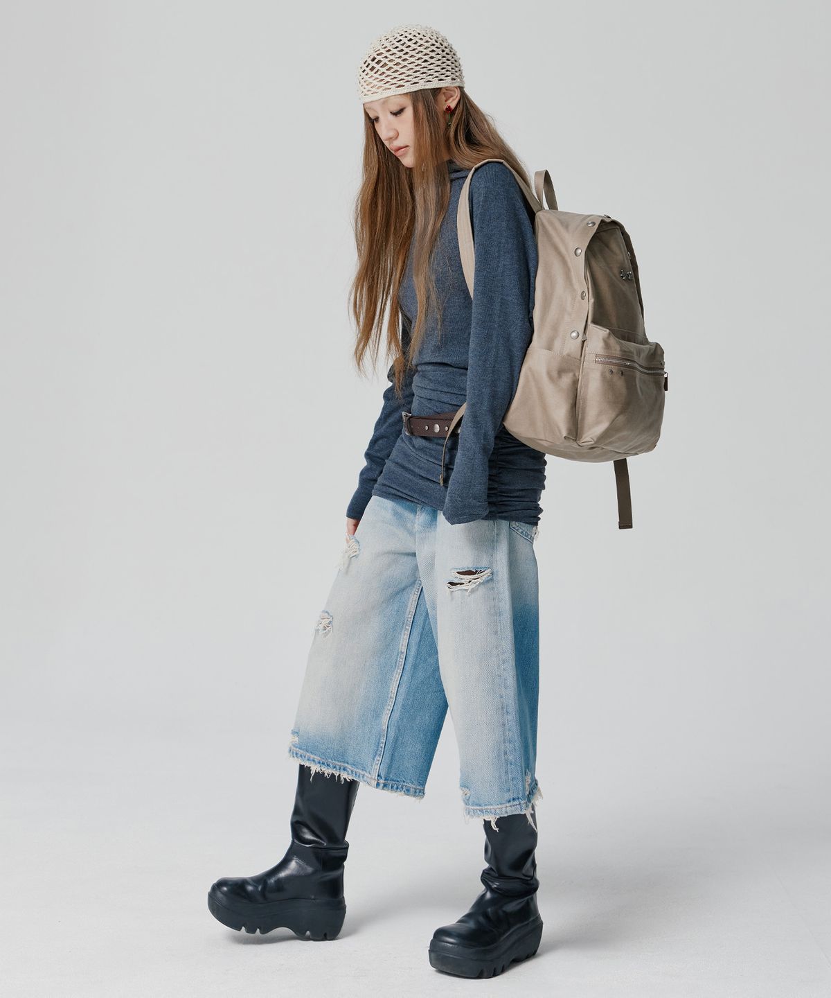 피넛루프(PEANUT LOOP) Stud Point Vintage Backpack Beige