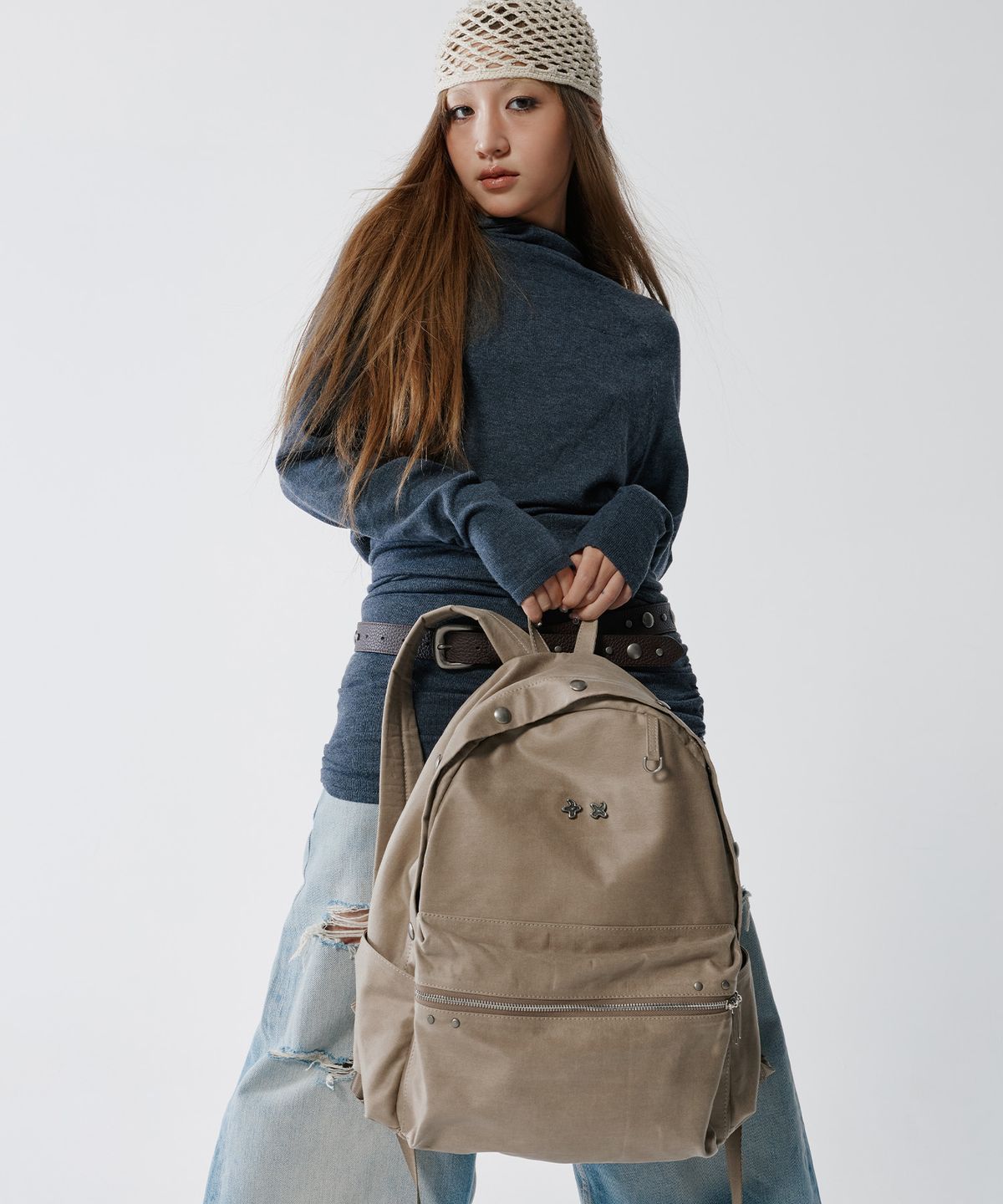 피넛루프(PEANUT LOOP) Stud Point Vintage Backpack Beige