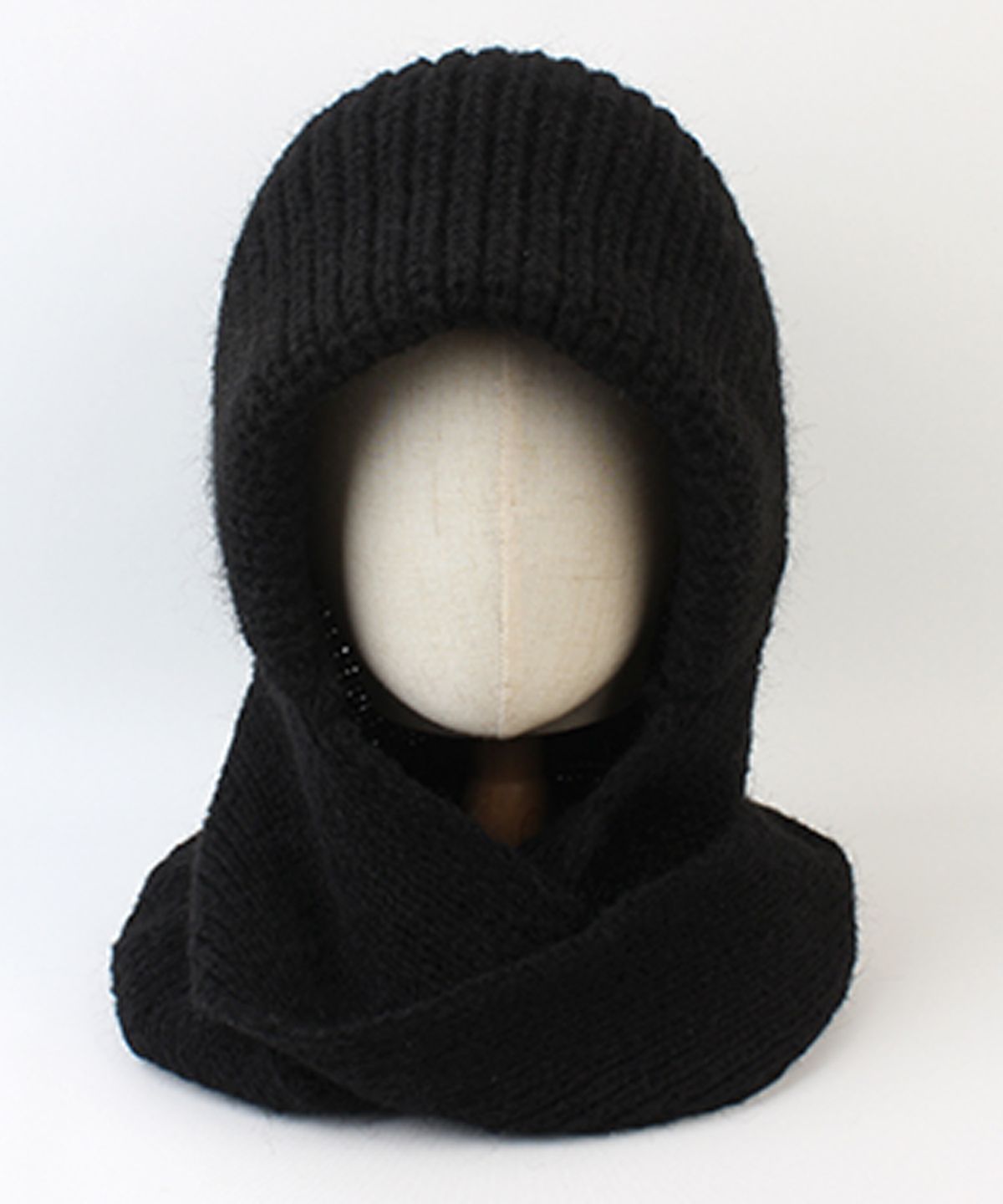 유니버셜 케미스트리(UNIVERSAL CHEMISTRY) Wool Black Knit Hood Muffler Hat 후드머플러