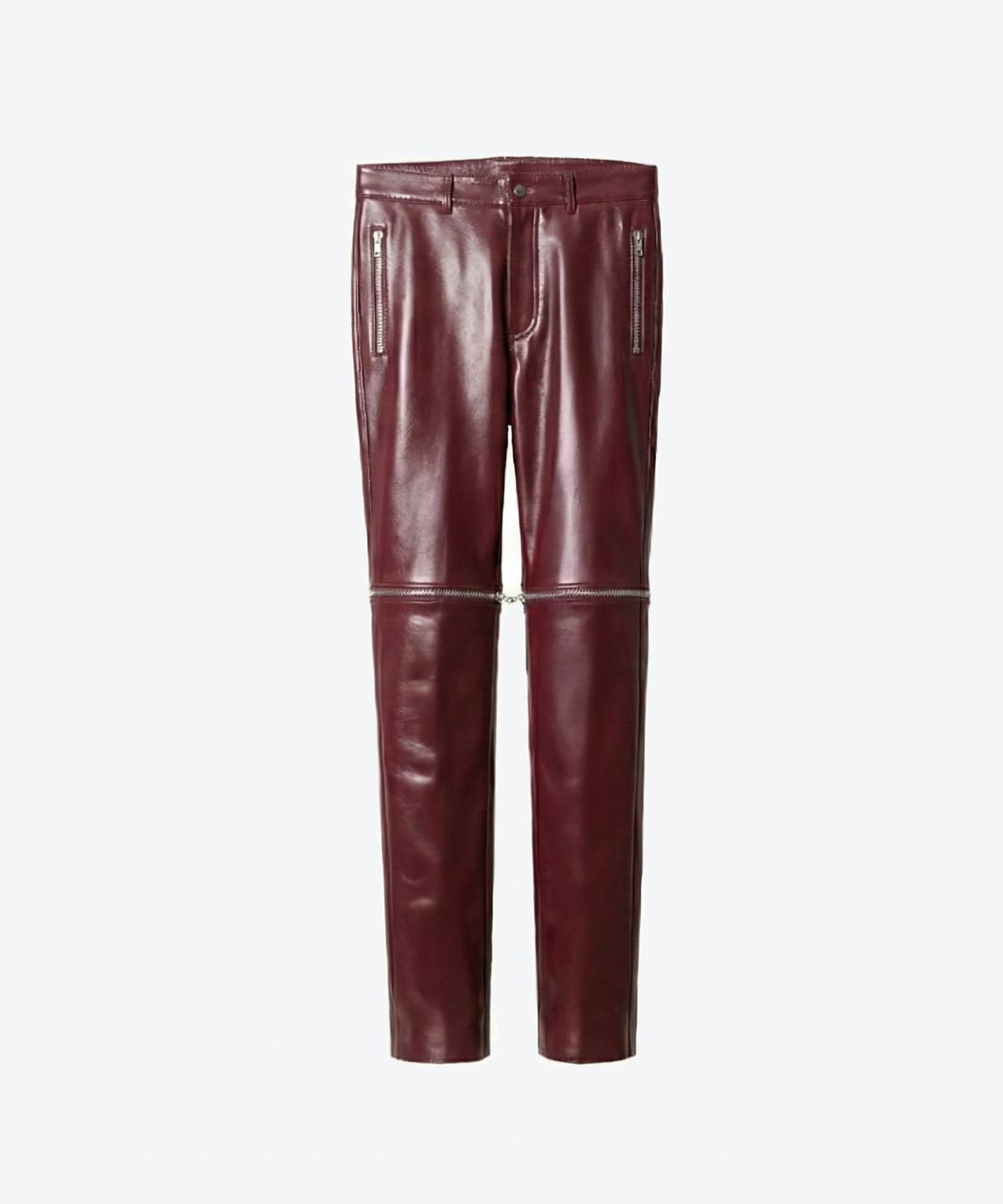 언티지(UNTAGE) 가죽 지퍼 슬림 트라우저[Burgundy(UNISEX)]_UTH-FP34