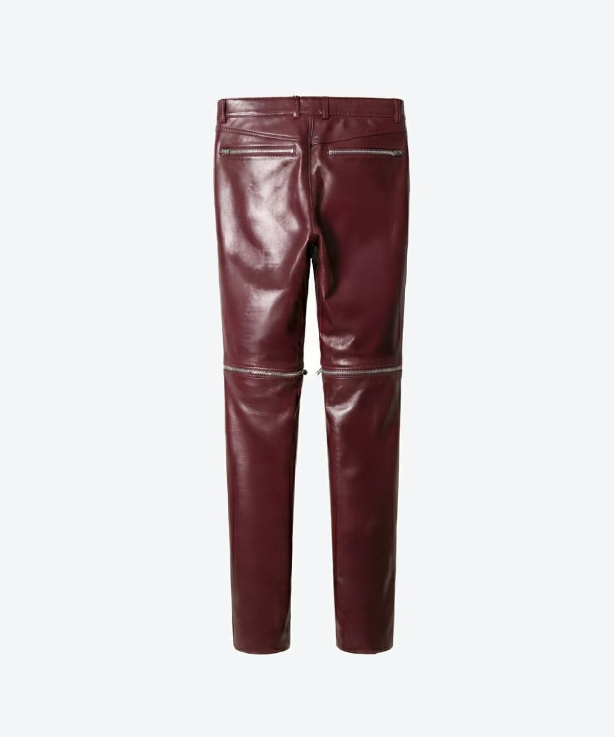 언티지(UNTAGE) 가죽 지퍼 슬림 트라우저[Burgundy(UNISEX)]_UTH-FP34