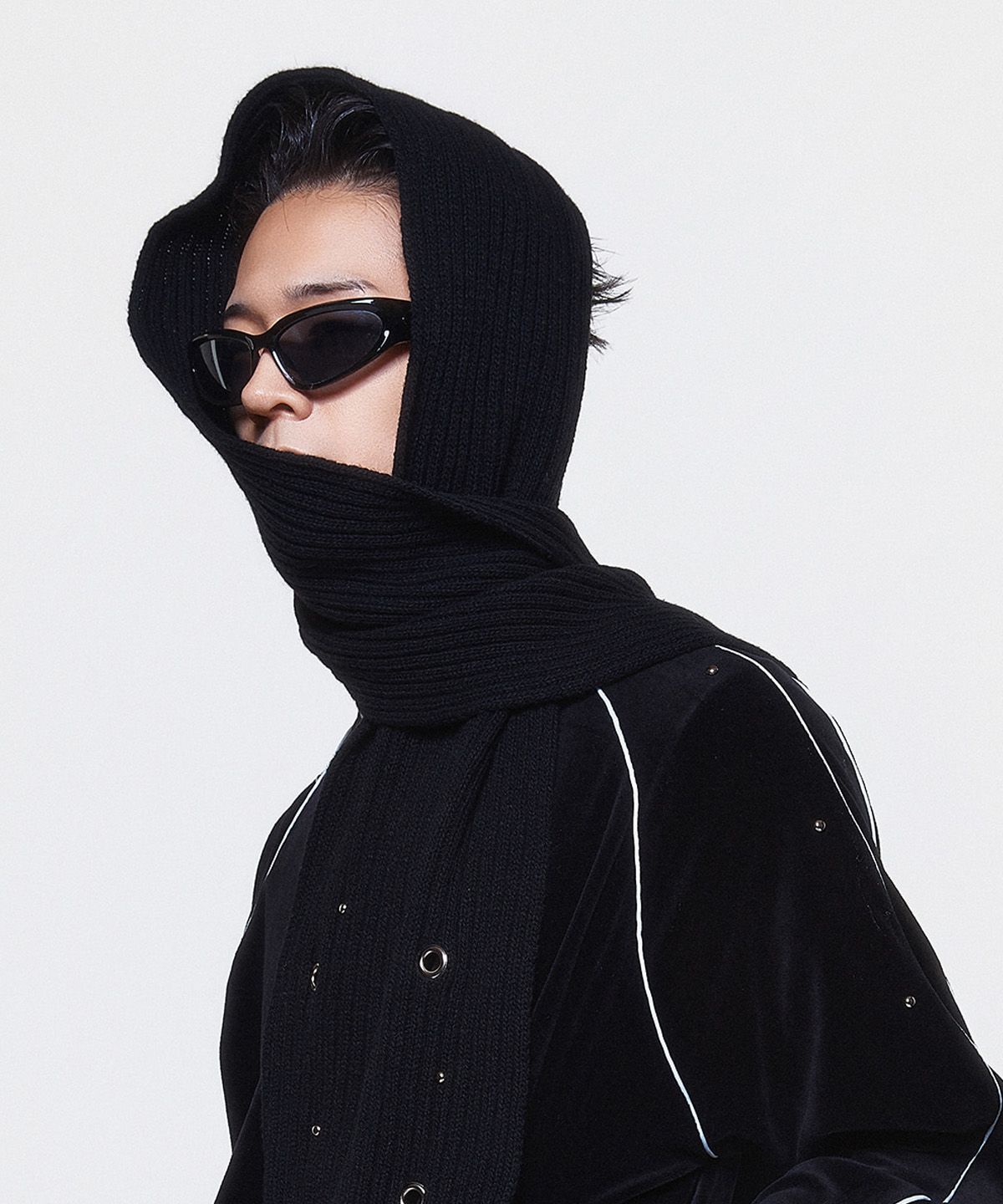 디오스피스(DAUSPICE) (DUC) Eyelet Stud Beanie & Muffler Black SET