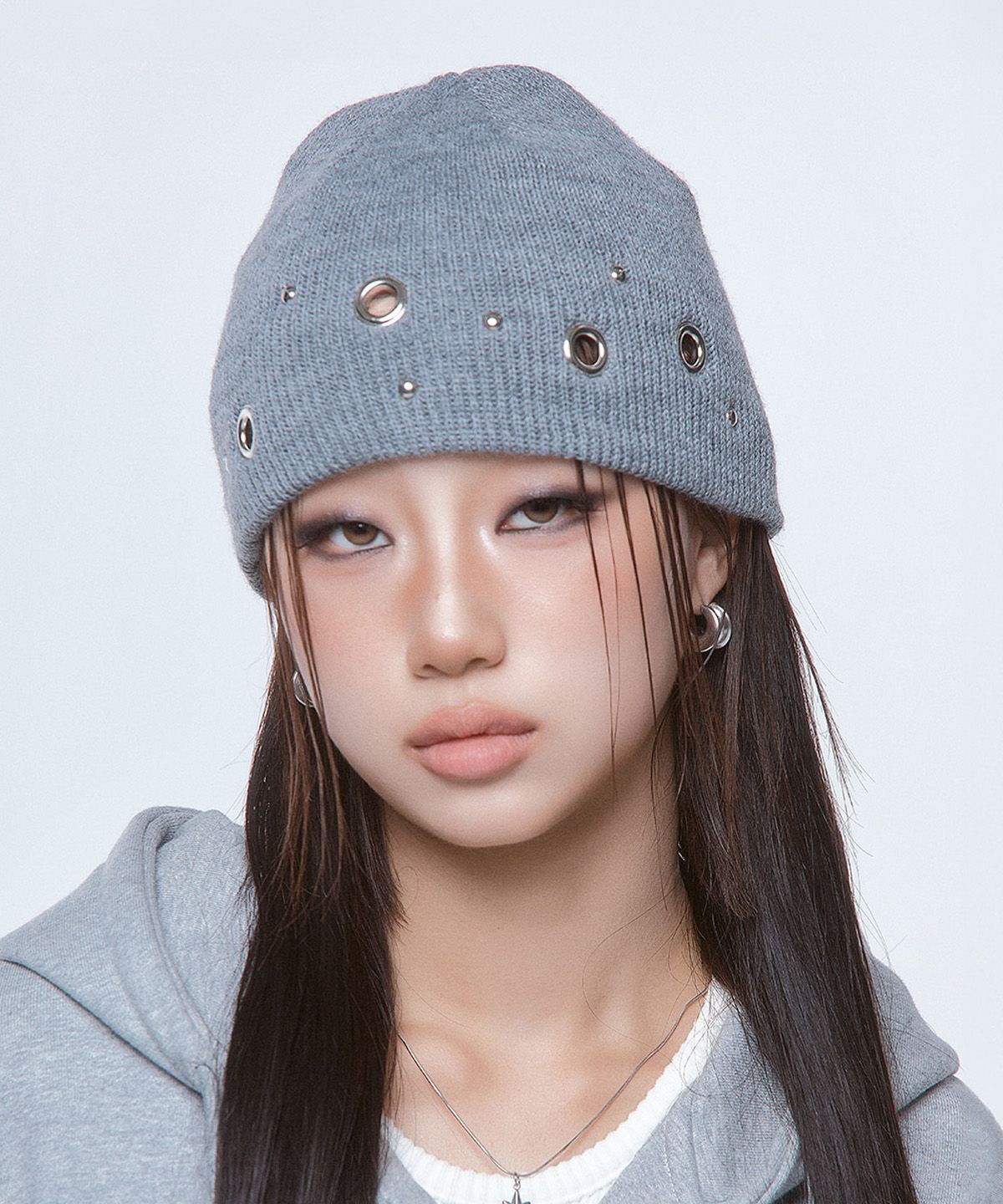 디오스피스(DAUSPICE) (DUC) Eyelet Stud Beanie & Muffler Gray SET