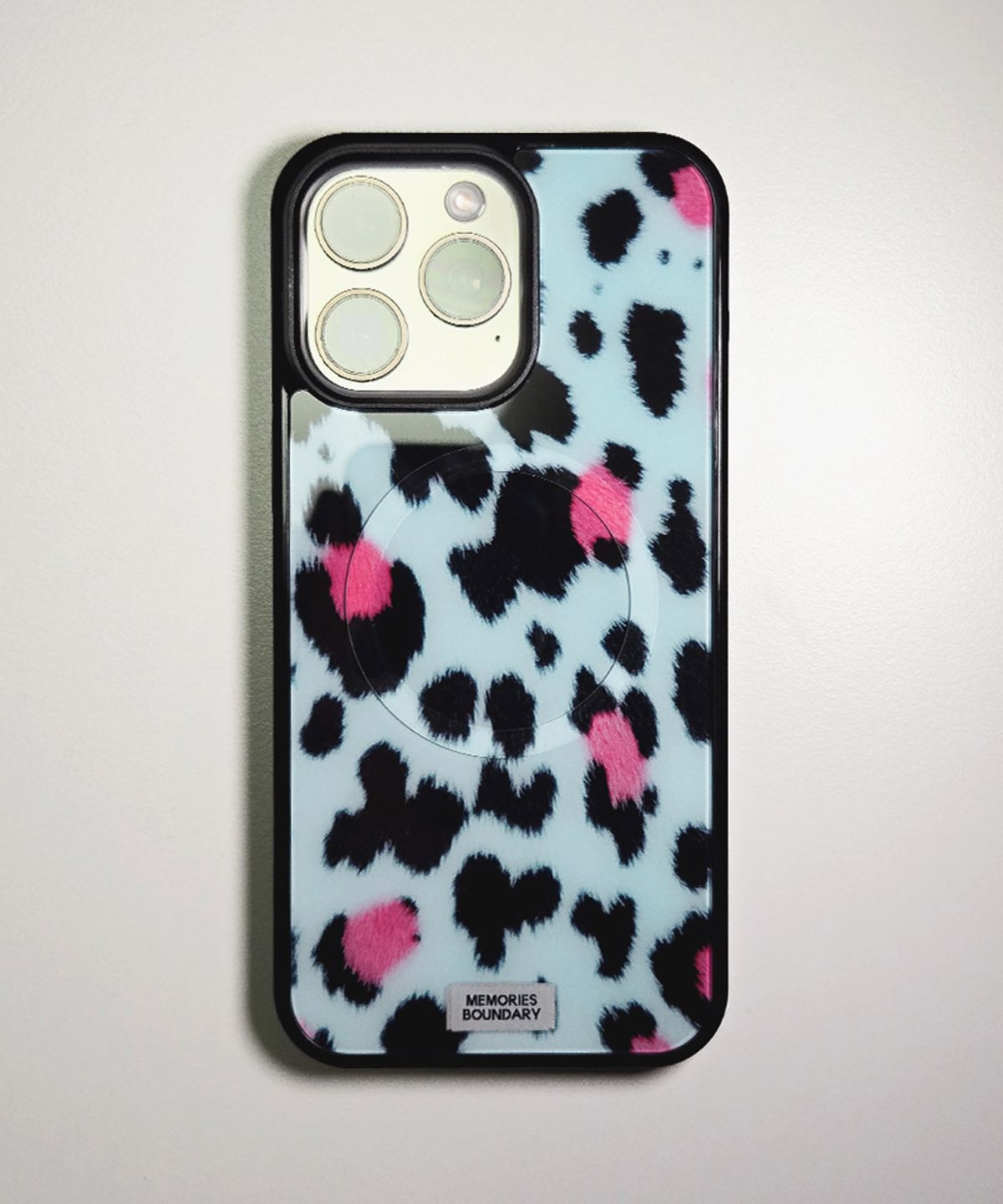 메모리즈바운더리(MEMORIESBOUNDARY) Soft Pop Leopard Phone Case Soft Blue (BK_Epoxy/MagSafe Glass)