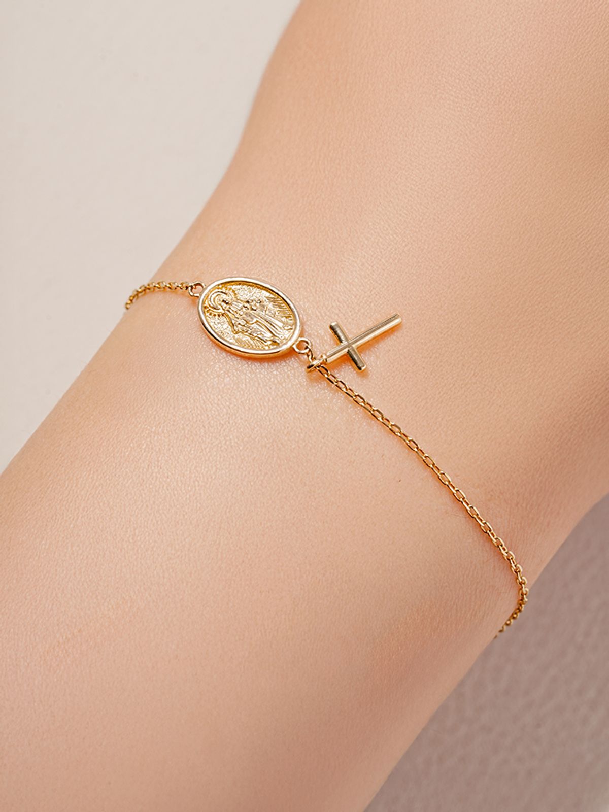 미니멀피어싱(MINIMALPIERCING) 14K 18K 세인트 드롭 십자가 팔찌