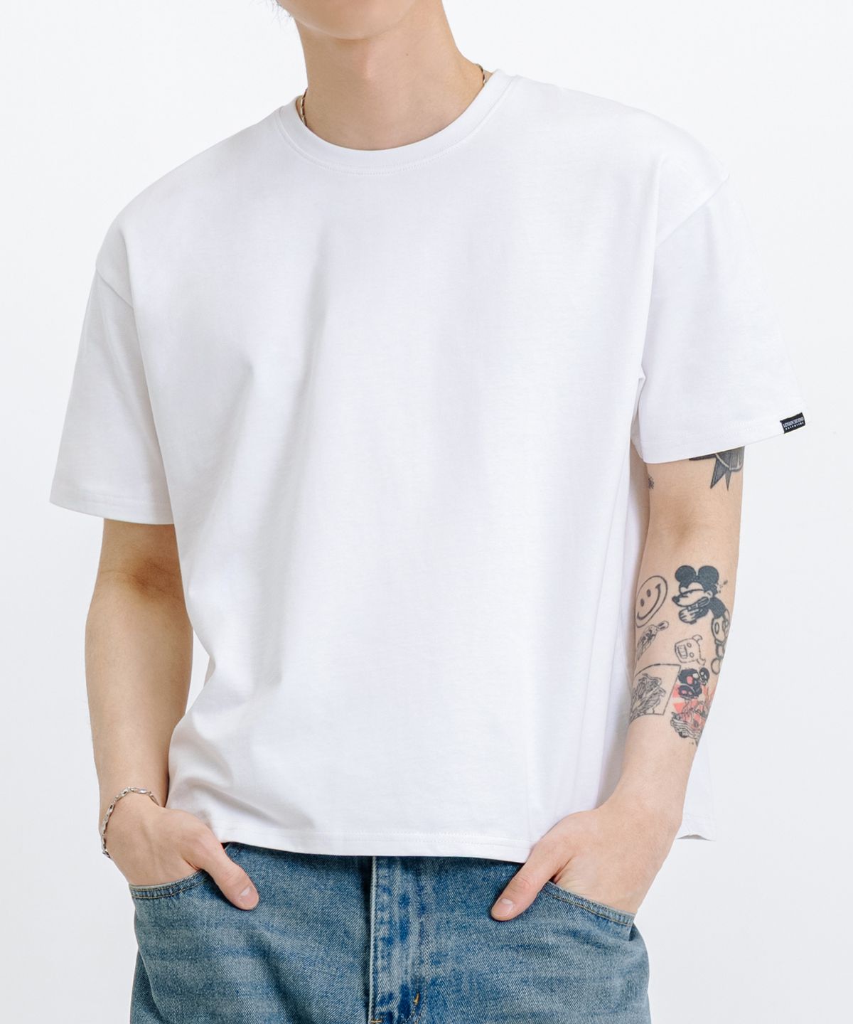 리메인세컨드(LEMAIN SECOND) 크롭 무지 오버핏 반팔 티셔츠 [화이트]