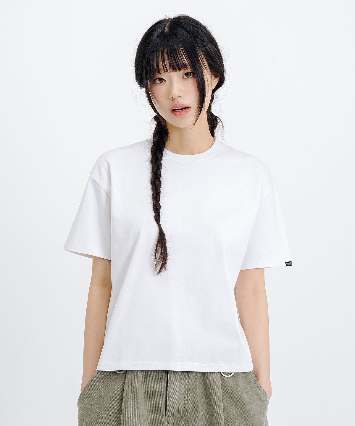 리메인세컨드(LEMAIN SECOND) 크롭 무지 오버핏 반팔 티셔츠 [화이트]