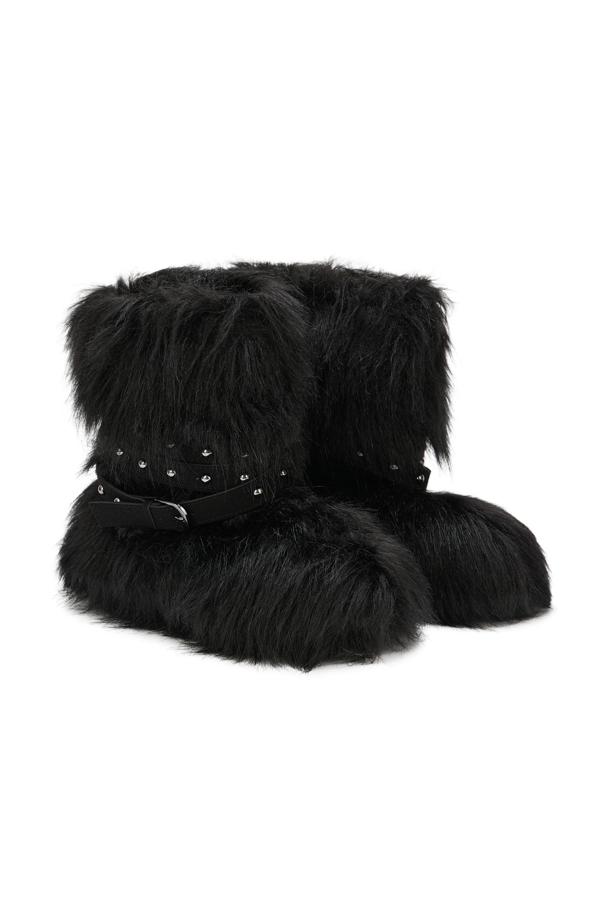 다이닛(DEINET) LONG-HAIR FAUX FUR MID BOOTS IN BLACK
