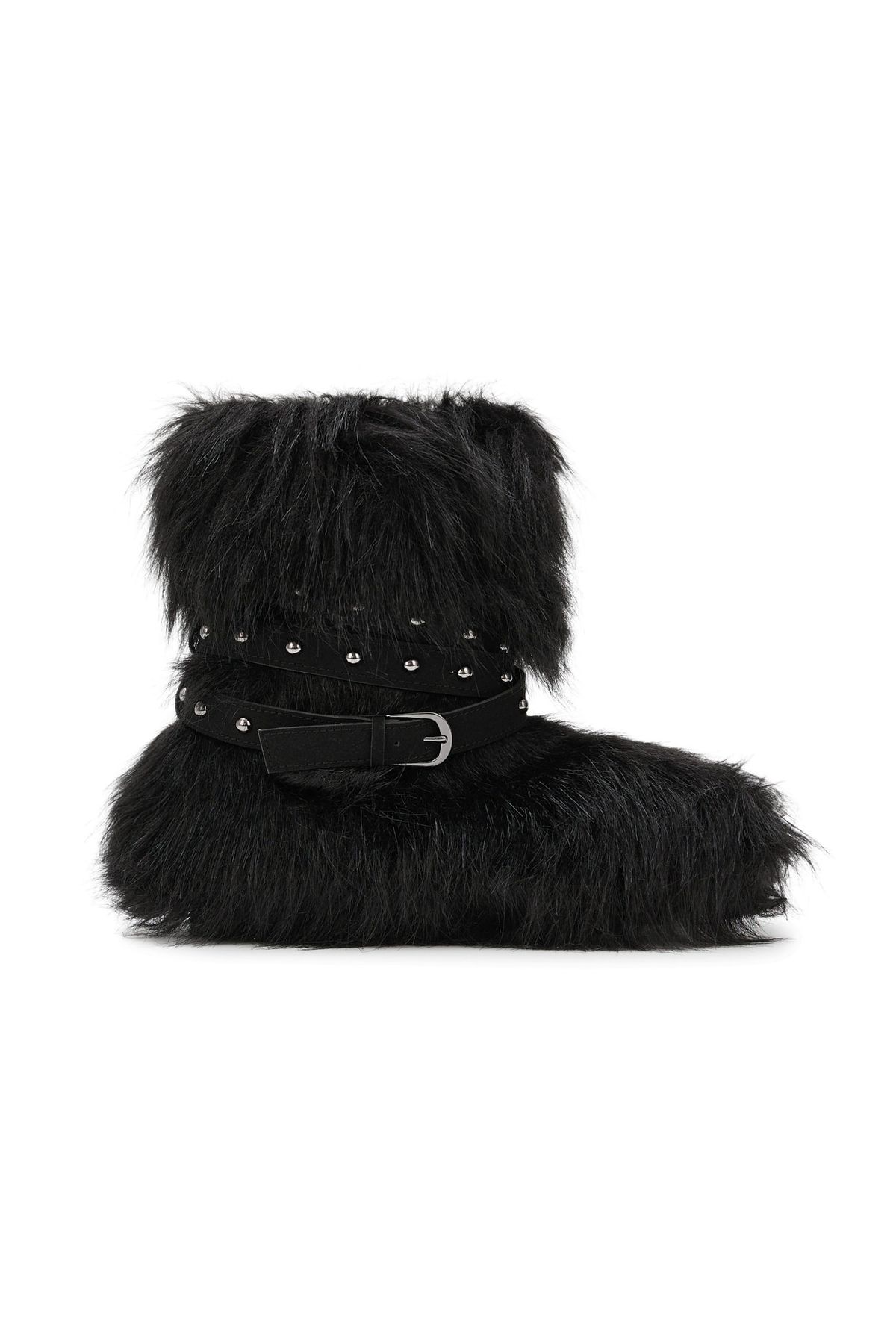 다이닛(DEINET) LONG-HAIR FAUX FUR MID BOOTS IN BLACK