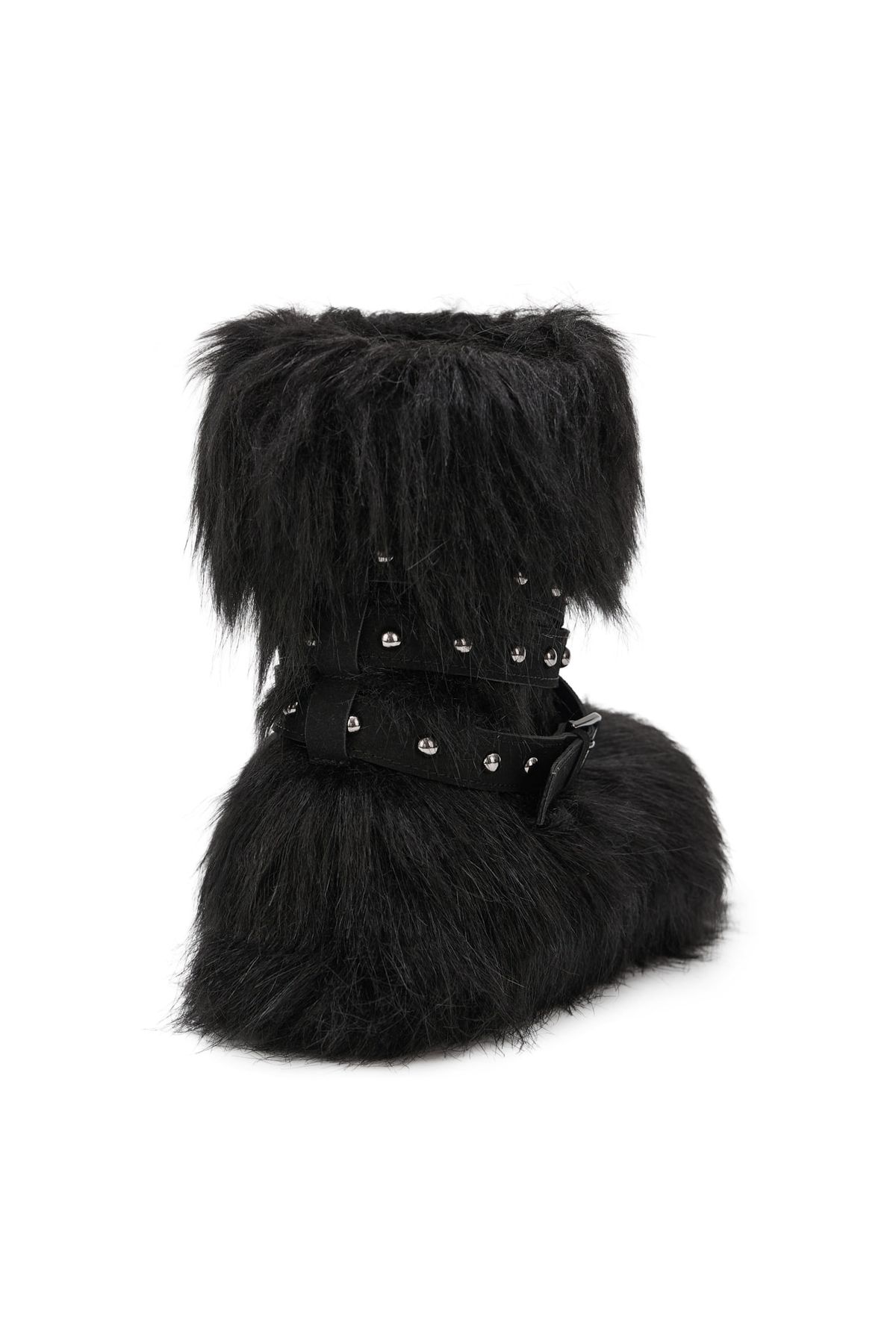 다이닛(DEINET) LONG-HAIR FAUX FUR MID BOOTS IN BLACK