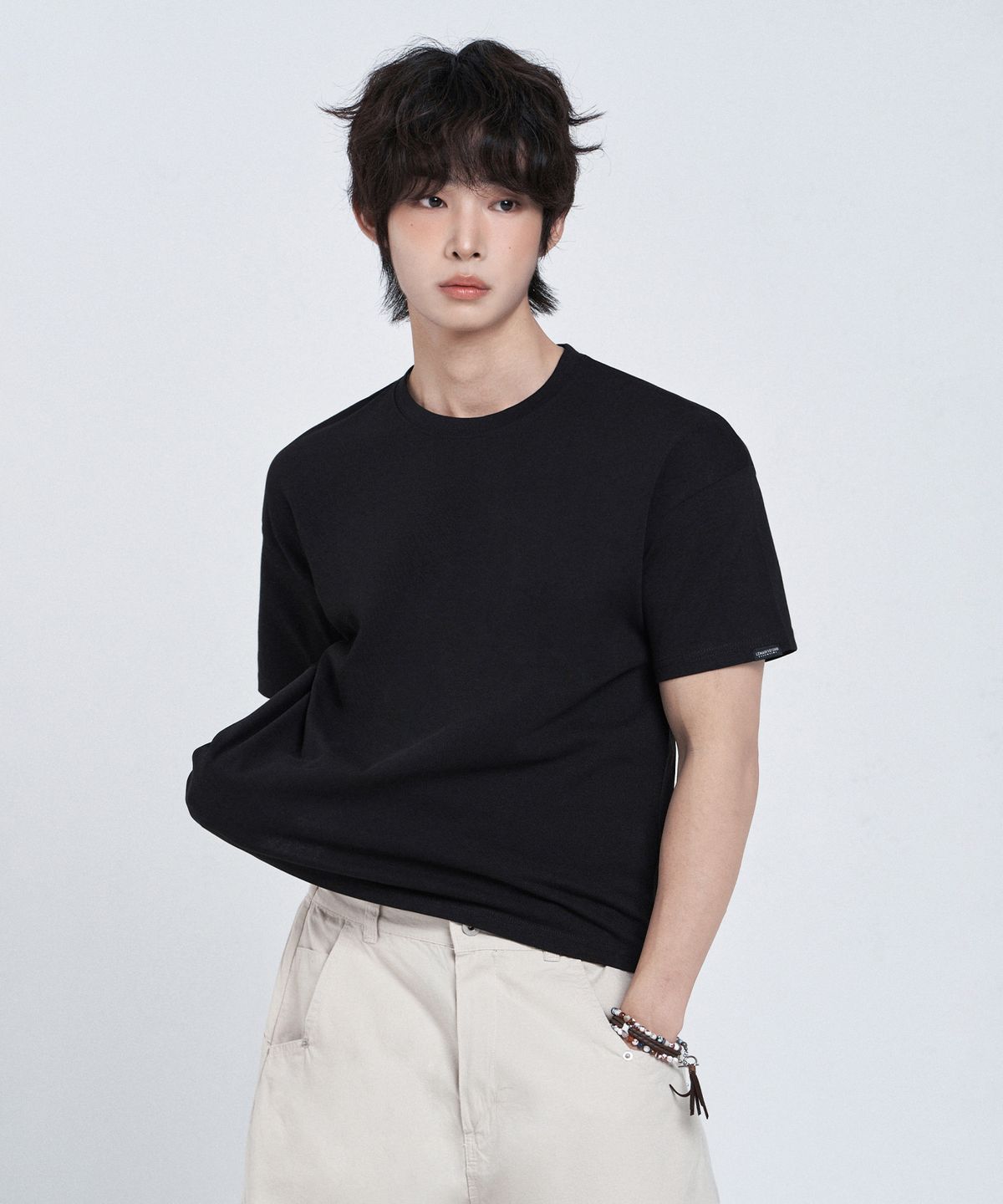 리메인세컨드(LEMAIN SECOND) 크롭 무지 오버핏 반팔 티셔츠 [블랙]