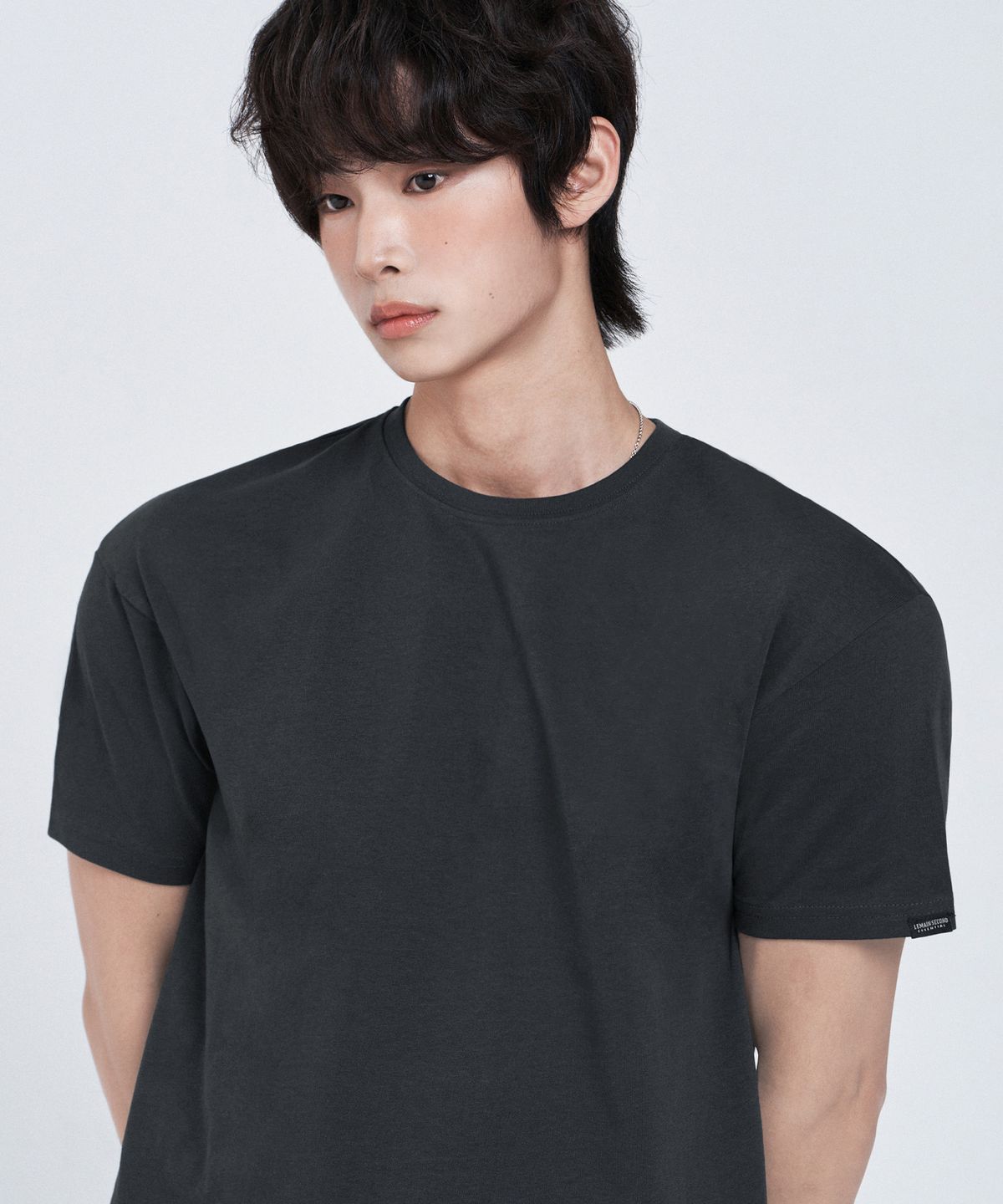 리메인세컨드(LEMAIN SECOND) 크롭 무지 오버핏 반팔 티셔츠 [다크 그레이]