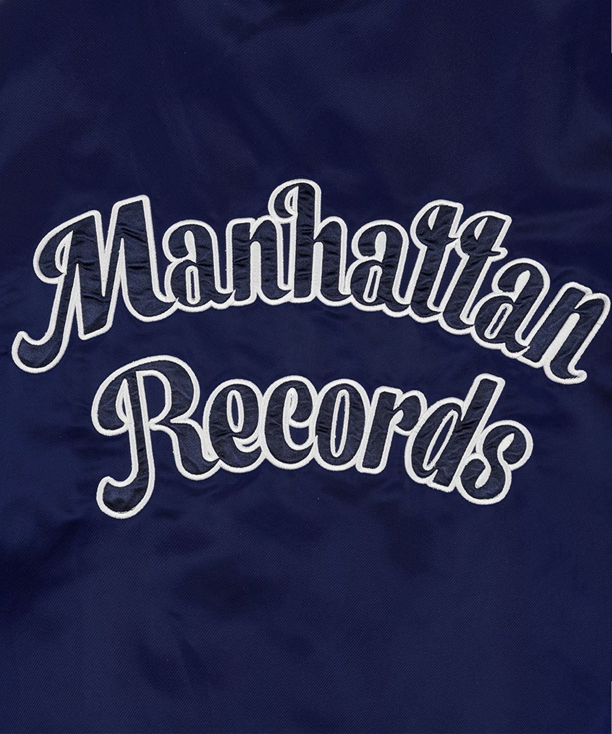 맨하탄레코즈(MANHATTAN RECORDS) MR M Logo Satin BB Jacket - Navy