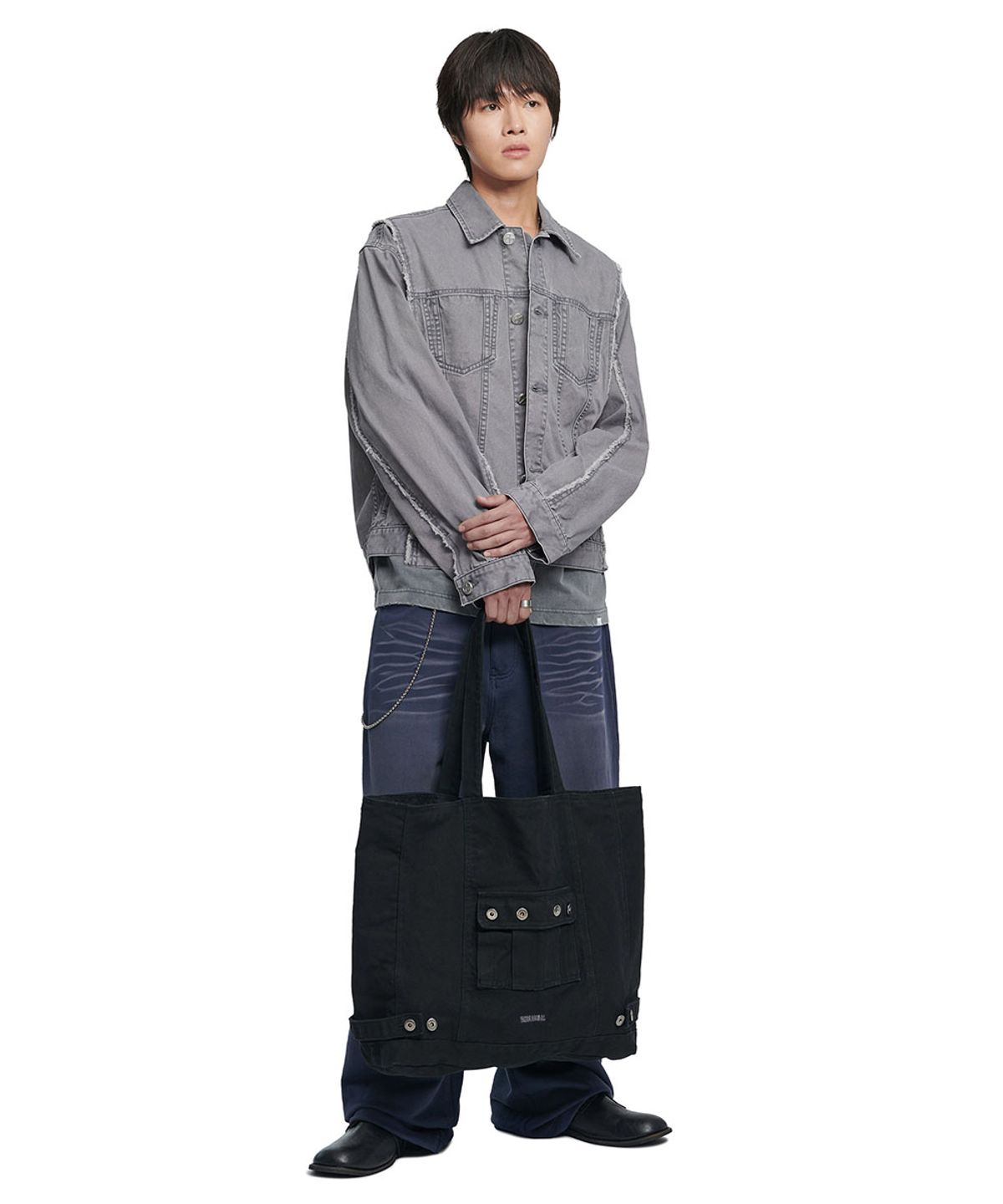 노매뉴얼(NOMANUAL) 4R POCKET TOTE BAG - WASHED BLACK