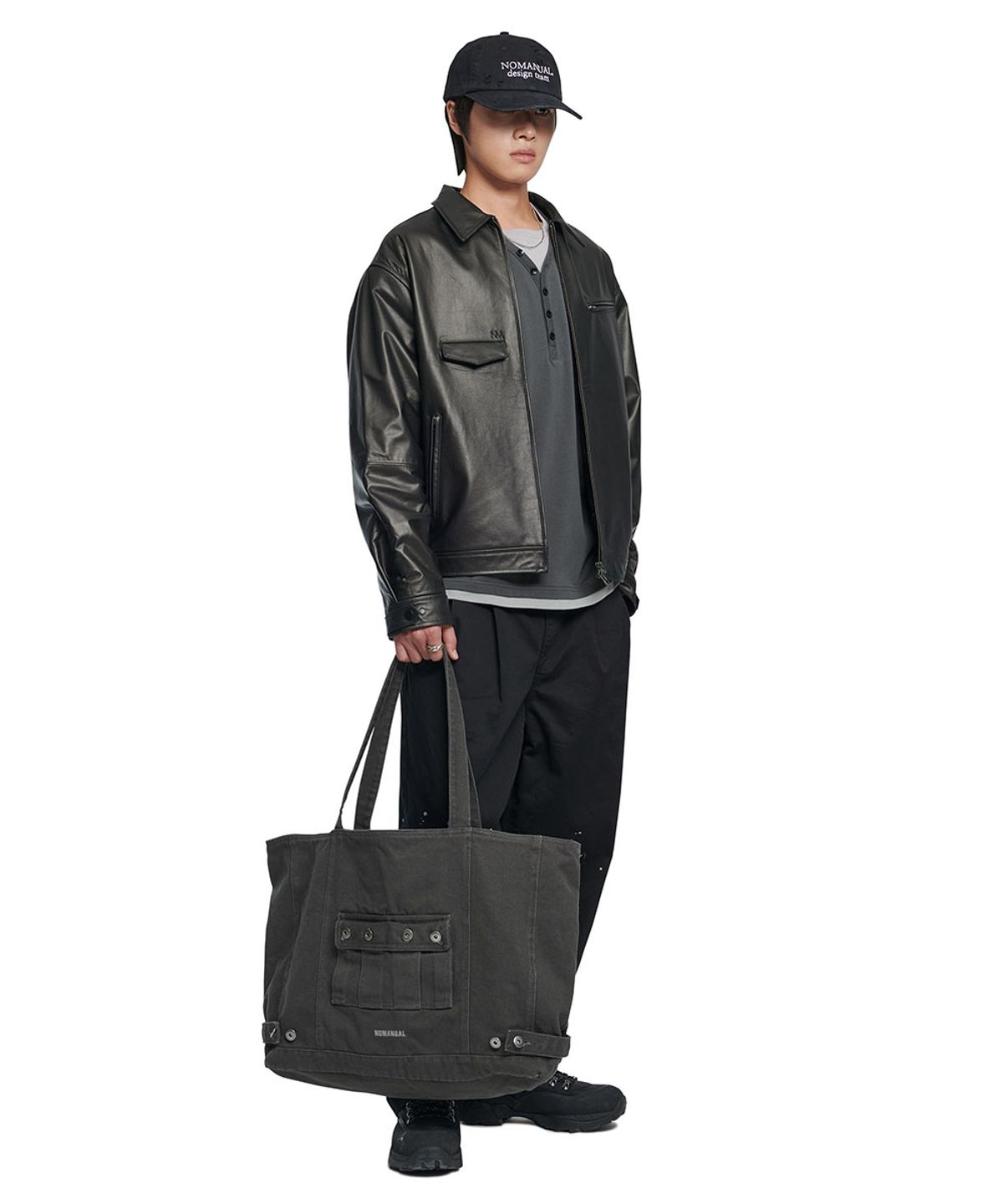 노매뉴얼(NOMANUAL) 4R POCKET TOTE BAG - WASHED CHARCOAL