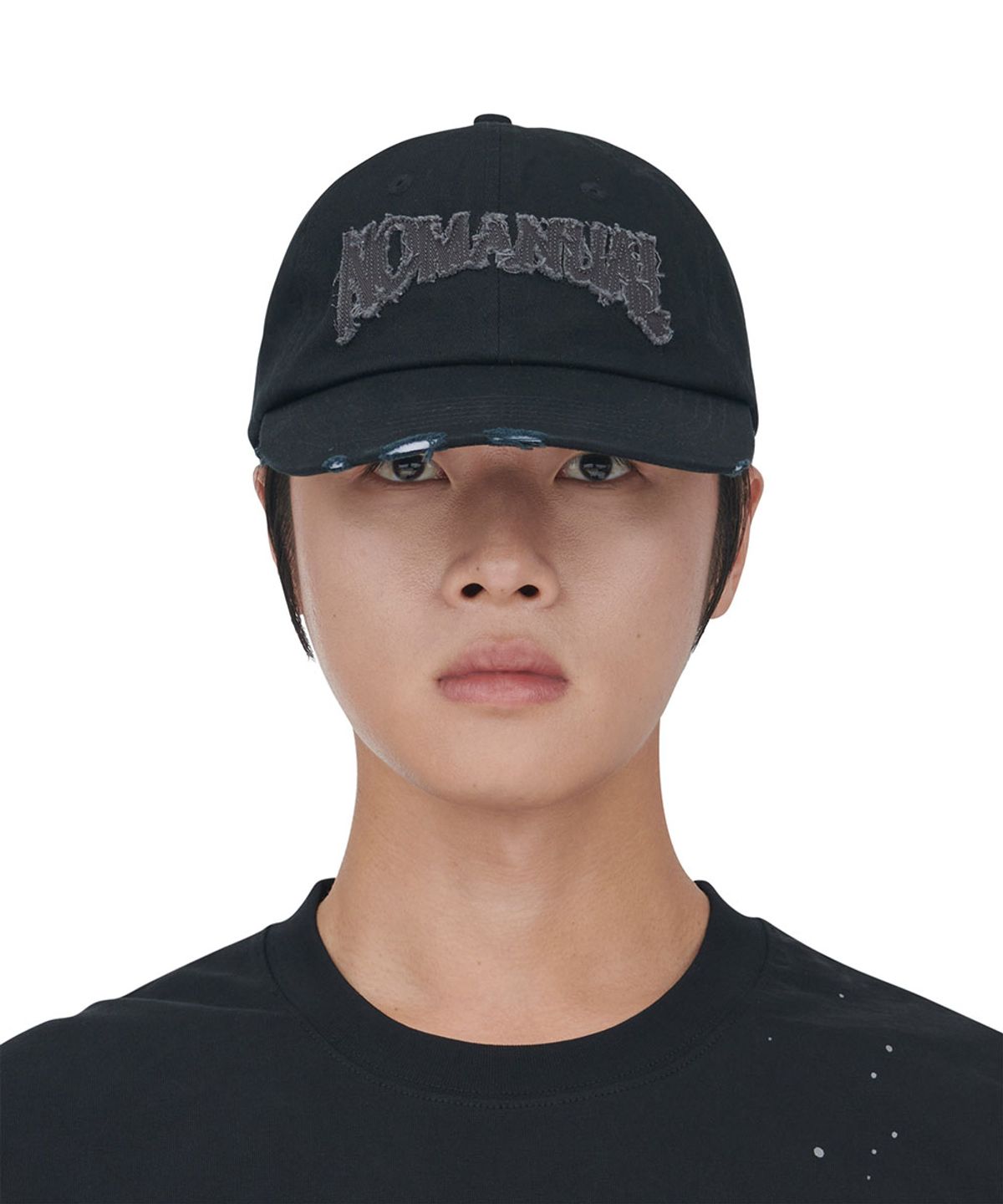 노매뉴얼(NOMANUAL) N.P DAMAGED BALL CAP - BLACK
