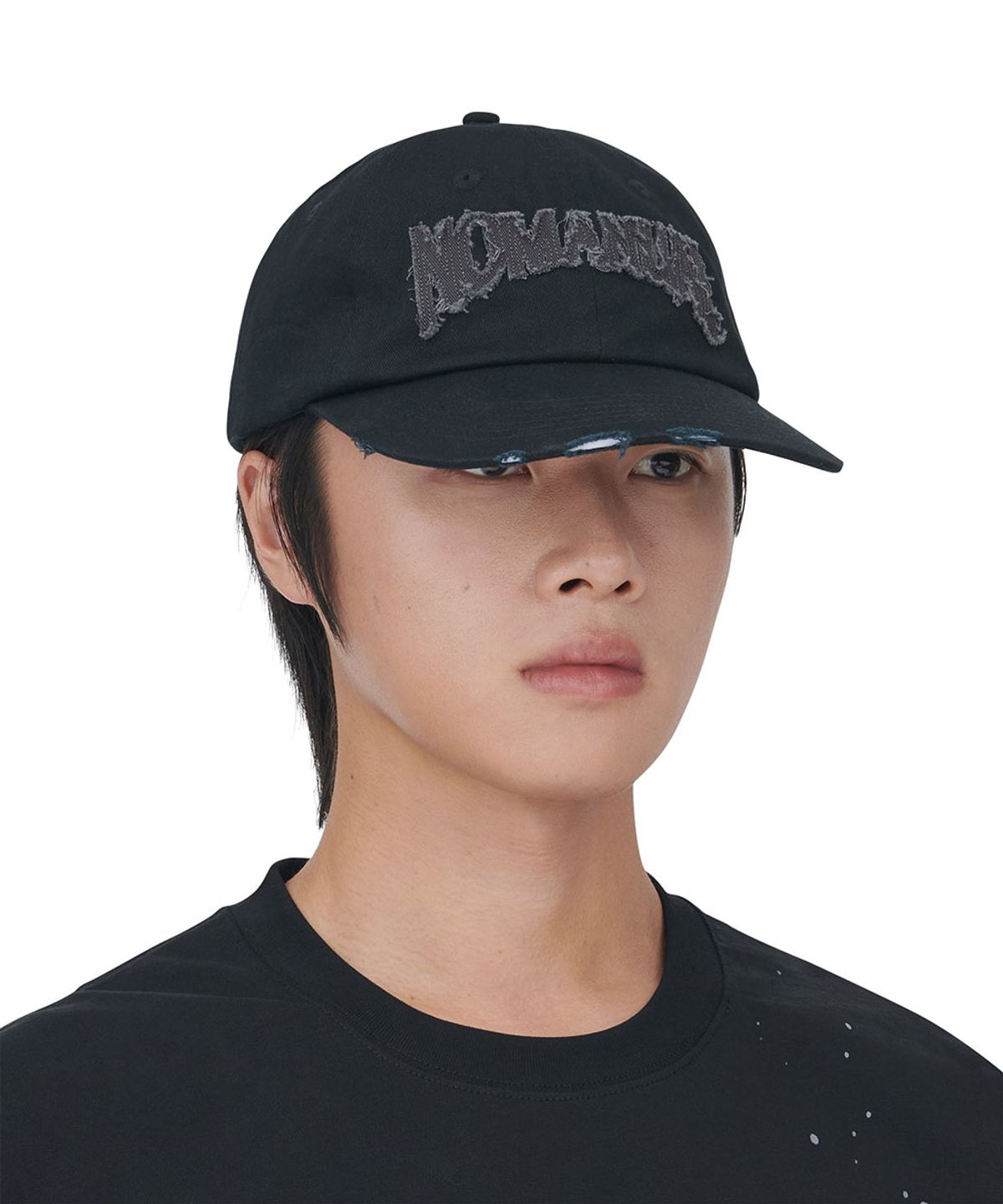 노매뉴얼(NOMANUAL) N.P DAMAGED BALL CAP - BLACK