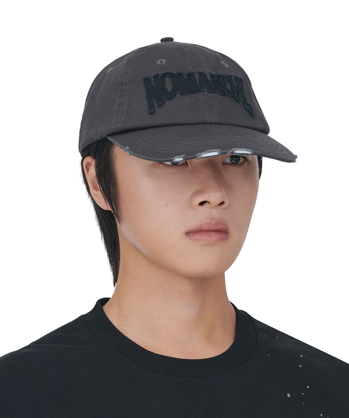 노매뉴얼(NOMANUAL) N.P DAMAGED BALL CAP - CHARCOAL
