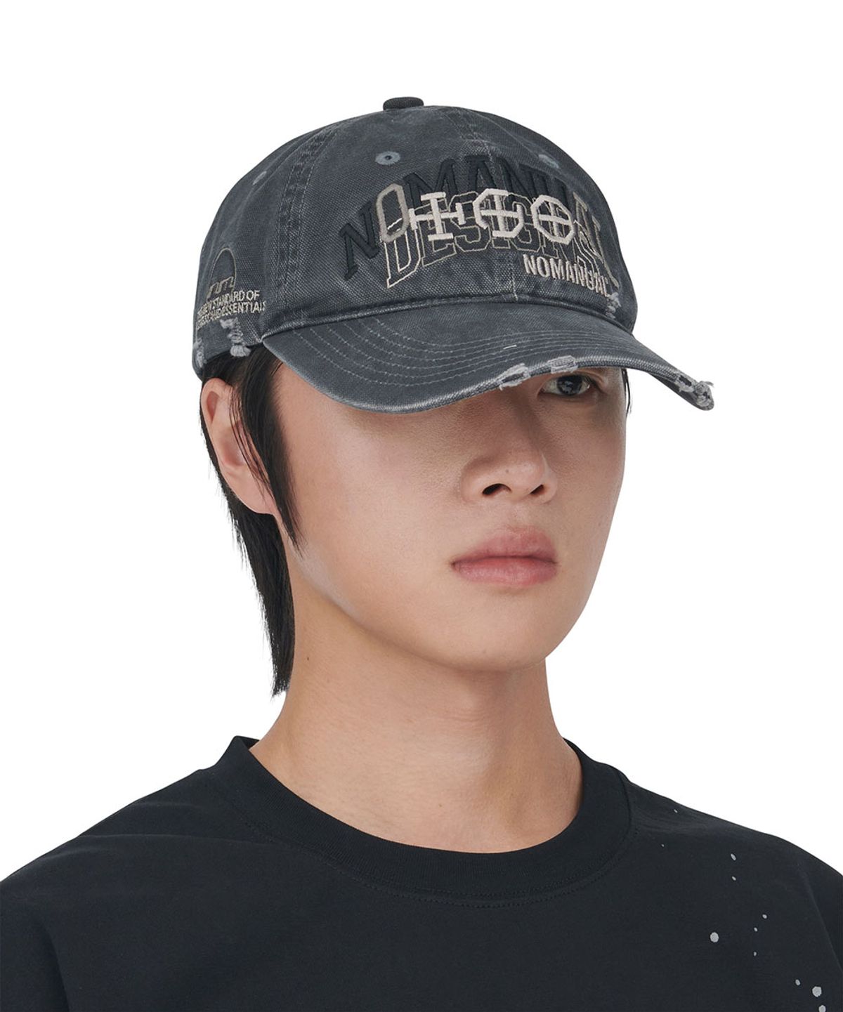 노매뉴얼(NOMANUAL) LAYERED GRAPHIC BALL CAP - WASHED CHARCOAL