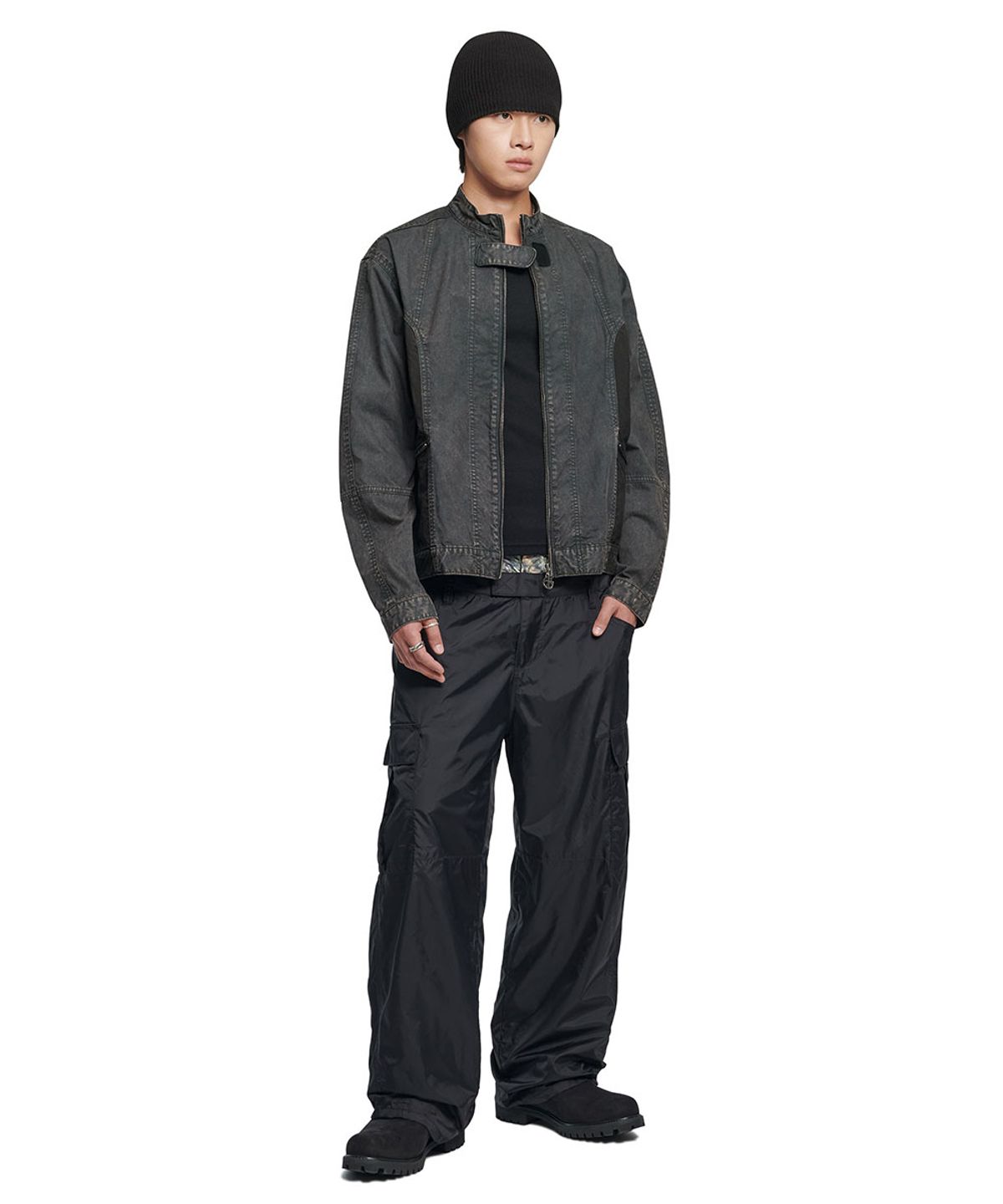 노매뉴얼(NOMANUAL) NATURE CAMO LAYERED PANTS - BLACK