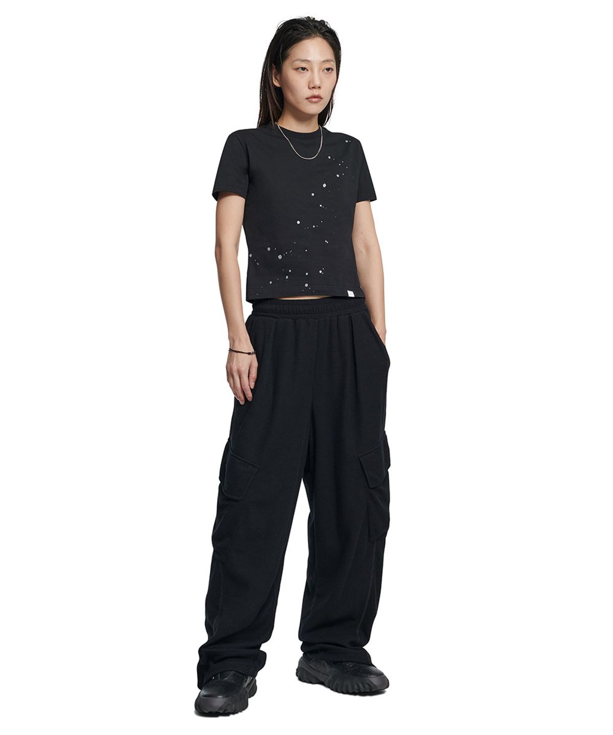 노매뉴얼(NOMANUAL) LIGHT WAFFLE PANTS - BLACK