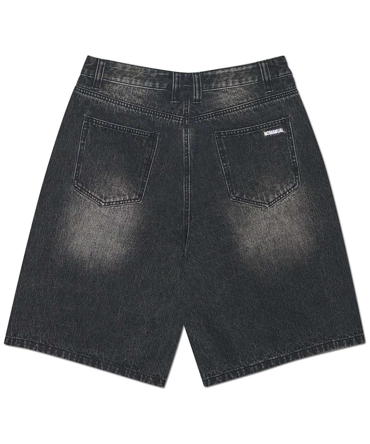 노매뉴얼(NOMANUAL) WASHED DENIM HALF PANTS - WASHED BLACK