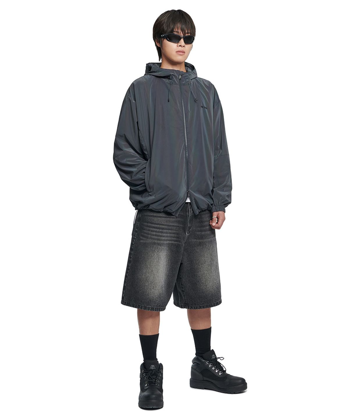 노매뉴얼(NOMANUAL) WASHED DENIM HALF PANTS - WASHED BLACK