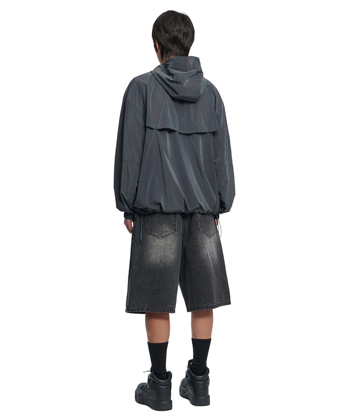 노매뉴얼(NOMANUAL) WASHED DENIM HALF PANTS - WASHED BLACK