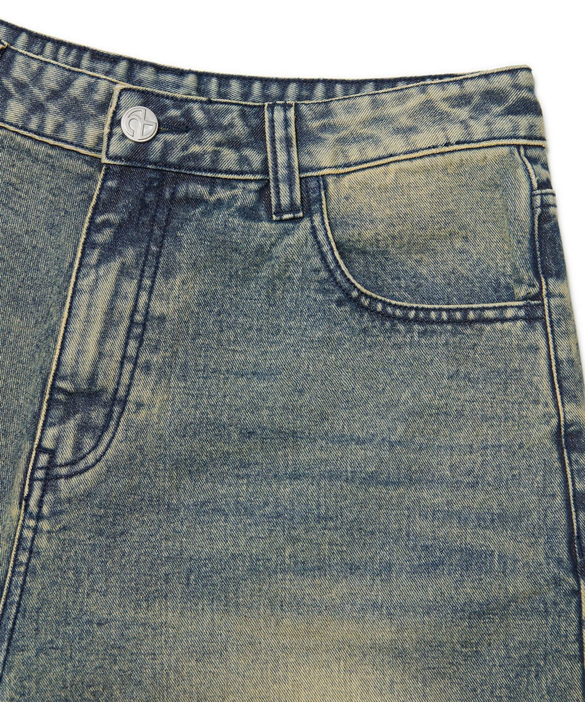 노매뉴얼(NOMANUAL) WASHED DENIM HALF PANTS - WASHED BLUE