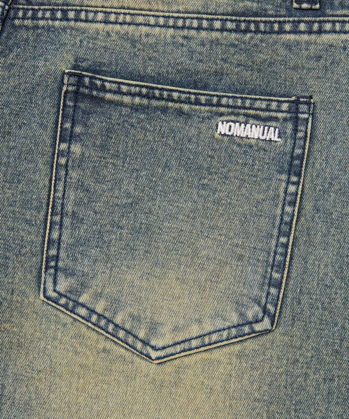 노매뉴얼(NOMANUAL) WASHED DENIM HALF PANTS - WASHED BLUE
