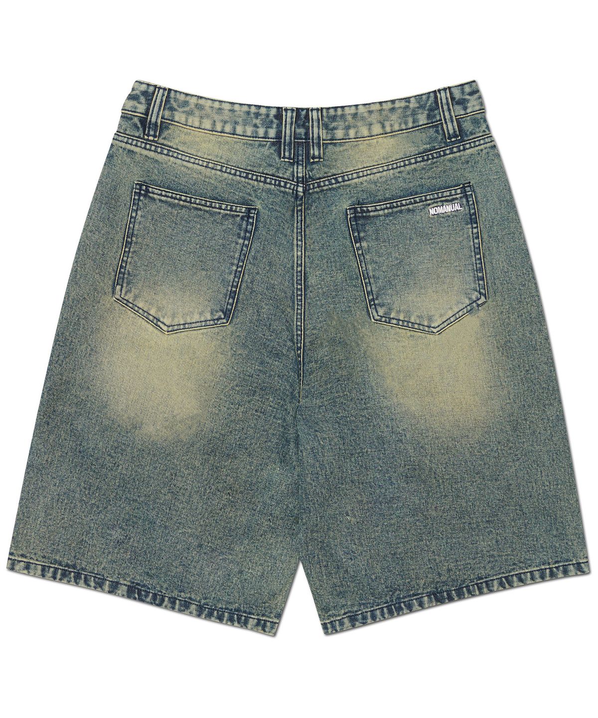 노매뉴얼(NOMANUAL) WASHED DENIM HALF PANTS - WASHED BLUE