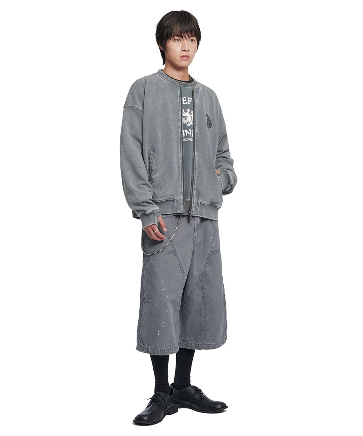 노매뉴얼(NOMANUAL) PAINTED DOUBLE KNEE SHORTS - WASHED GRAY