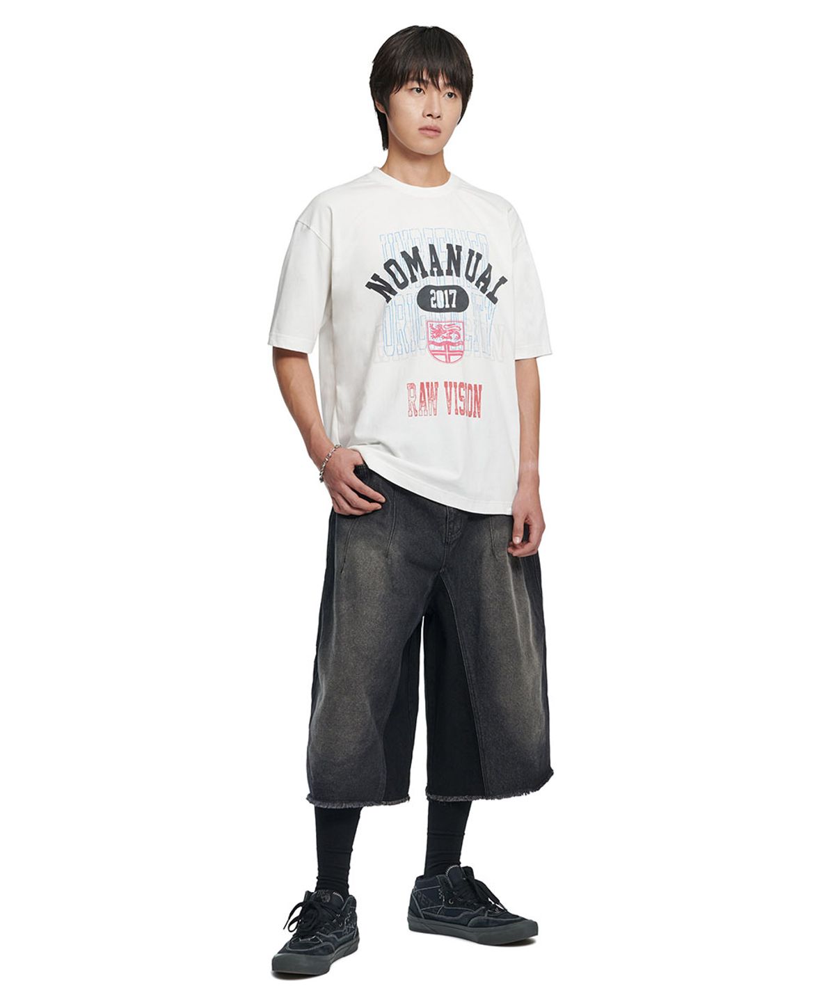 노매뉴얼(NOMANUAL) D.T WASHED DENIM BERMUDA PANTS - WASHED BLACK