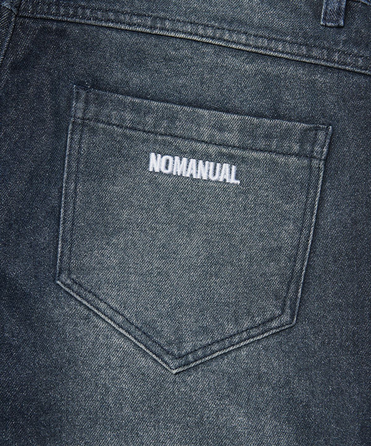 노매뉴얼(NOMANUAL) D.T WASHED DENIM BERMUDA PANTS - WASHED NAVY