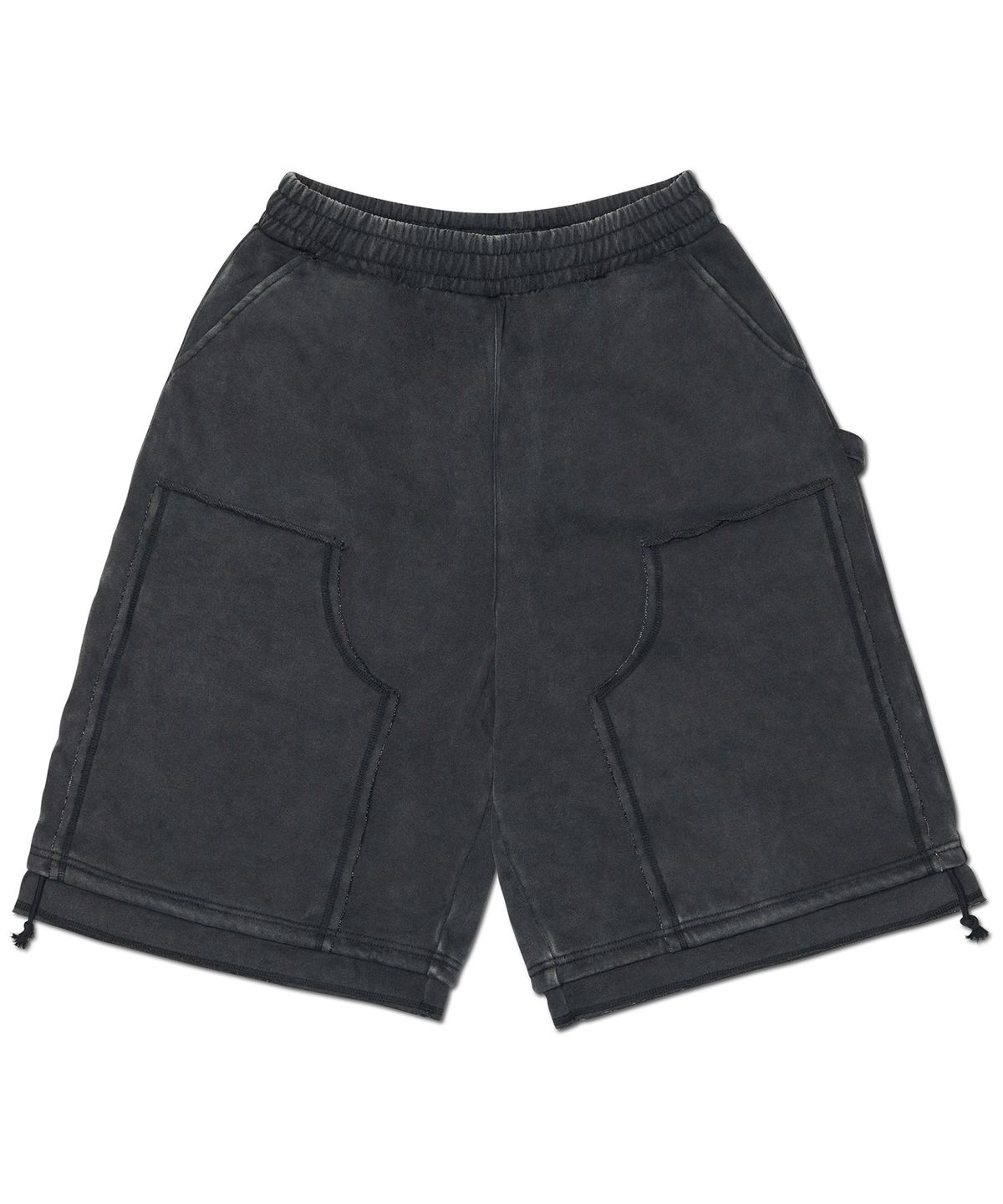 노매뉴얼(NOMANUAL) DOUBLE KNEE SWEAT SHORTS - WASHED BLACK